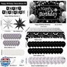 Silver and Black Birthday Decorations for Men Women Boys Girls 80 PCS White Black and Silver Party Decorations Happy Birthday Backdrop Banner Confetti Star White Balloon Arch Tablecloth Party Supplies