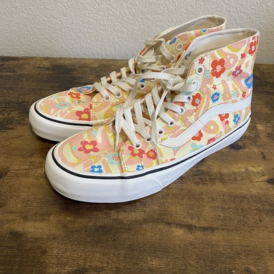Vans Off The Wall Shoes High Top Size M8 W9.5 Hippie Floral Sneakers SB7