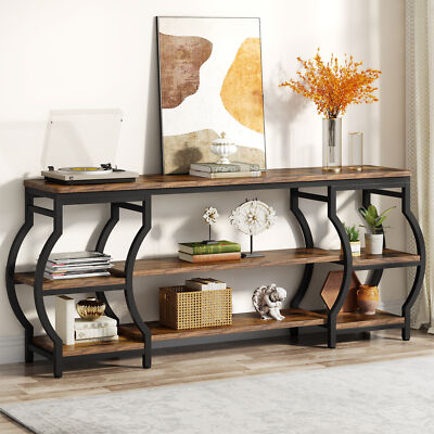 Tribesigns 63'' Rustic Console Table with Storage, 3-Tier Sofa Table Behind Couch