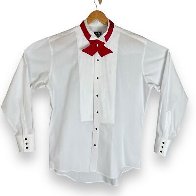 Vintage Western Ely Tuxedo Shirt Men Large White Red Continental Crossover Tie