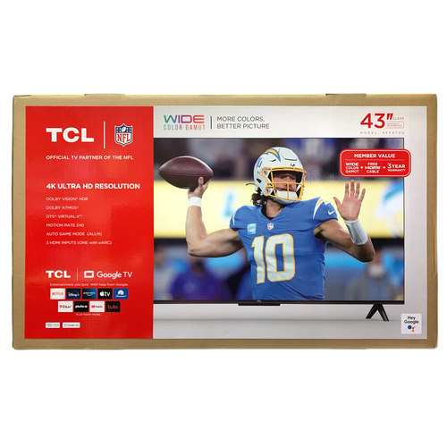 TCL 43 Class S4 Series 4K UHD Resolution Smart TV, 43S470G, with Google TV