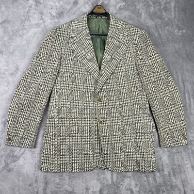 Vintage 70s John Blair Blazer Mens 42R Green Plaid Leisure Jacket Disco 2 Button