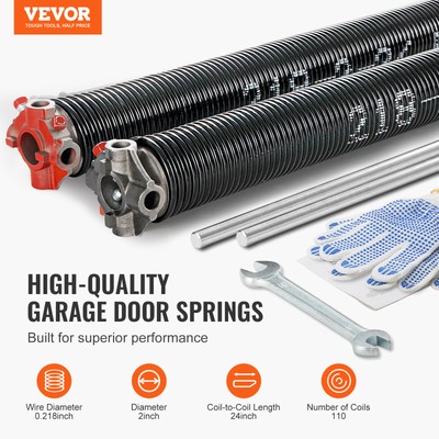 VEVOR Garage Door Torsion Springs Pair of 0.218 x 2 x 24inch with Winding Bars