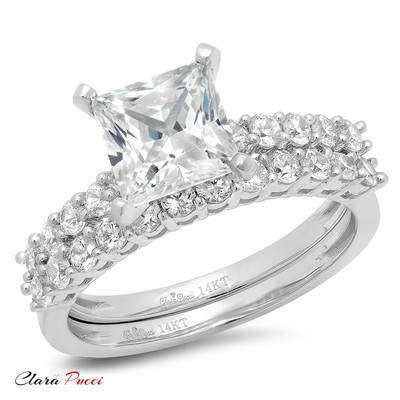 Pre-owned Pucci 2.51ct Princess Cut Solitaire Engagement Bridal Ring Band Set 14k White Gold In White/colorless