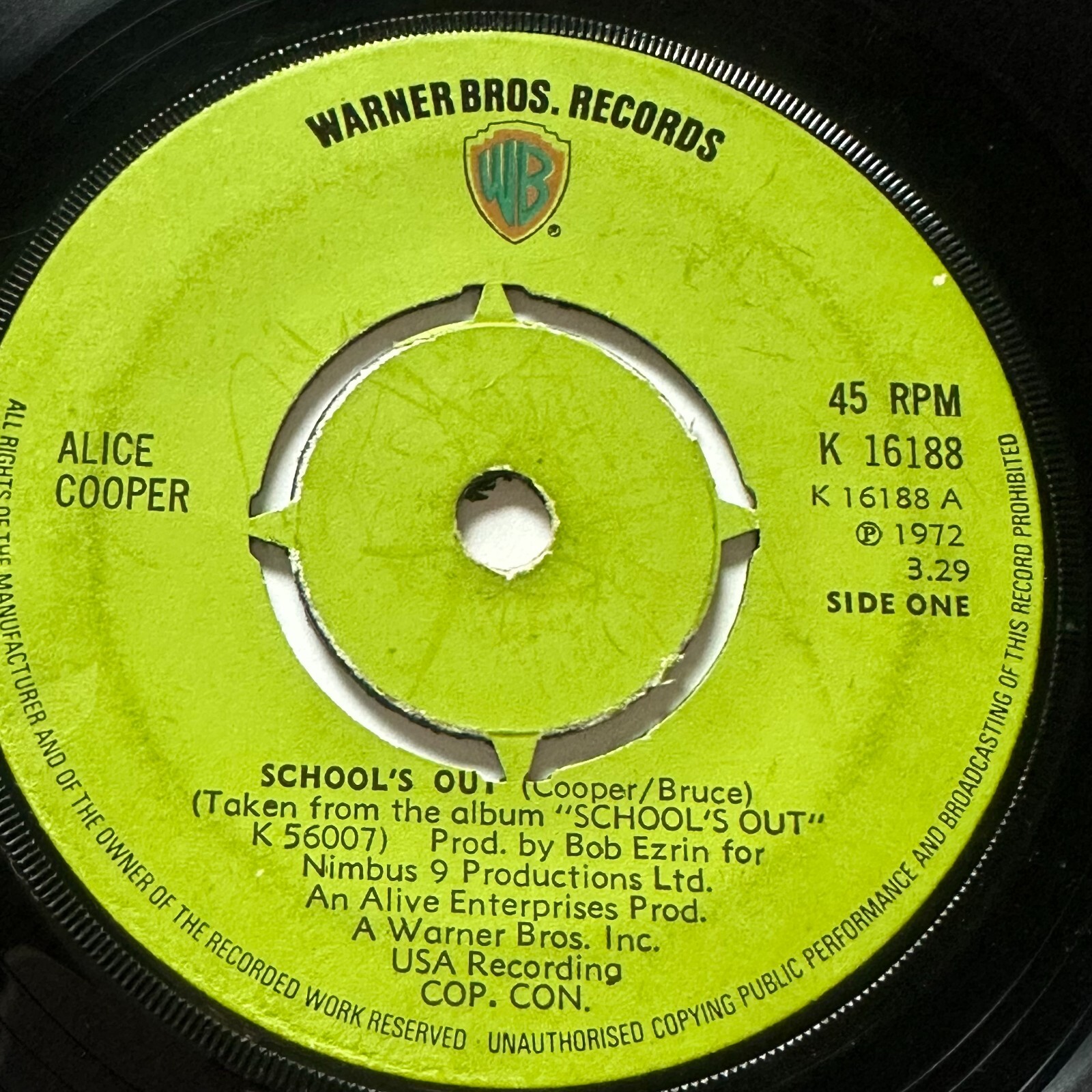 英7” Alice Cooper Schools Out K16188PROMO Warner Bros. Records プロモ /00080 7