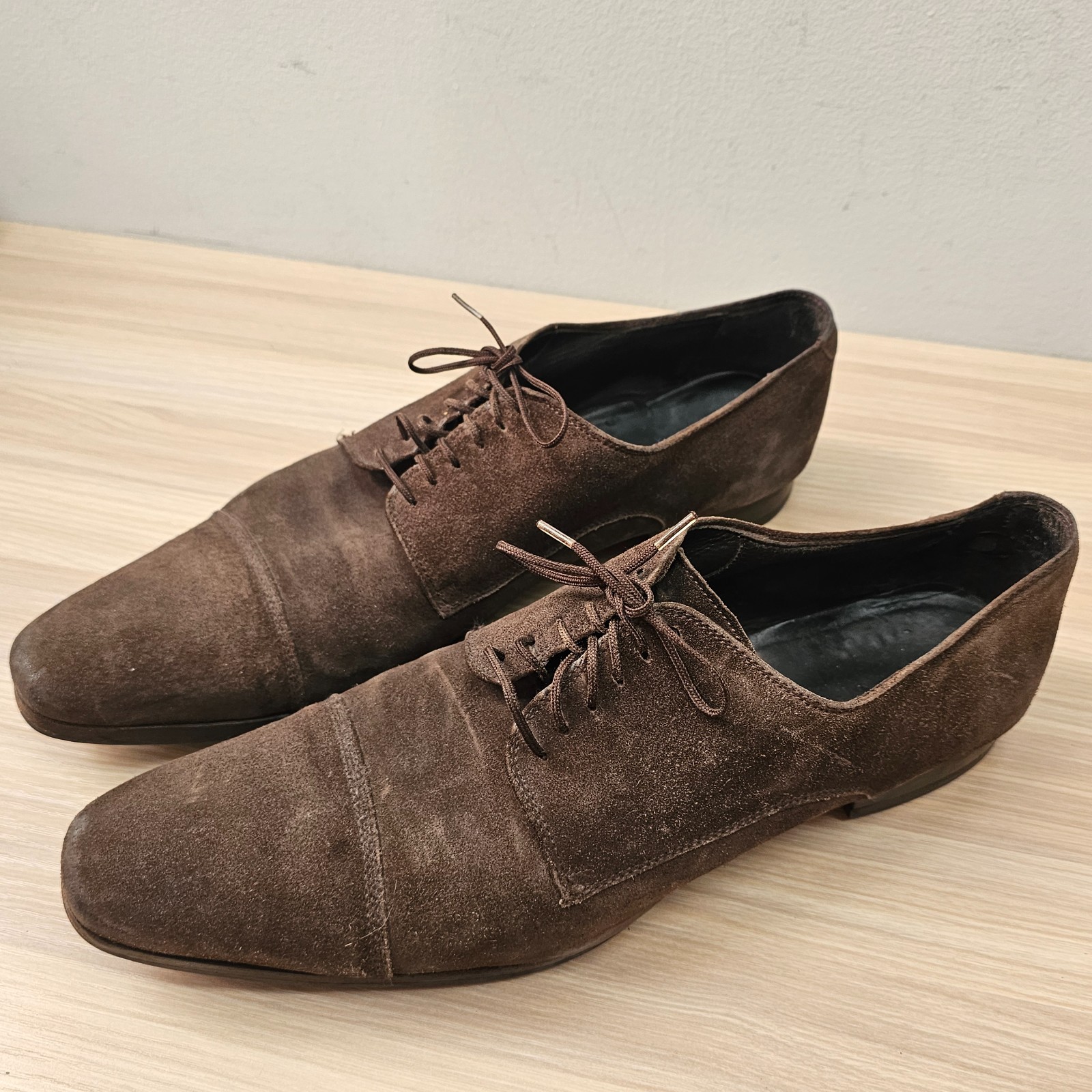 スーツ Mid 1950s Style Glossy DarkBrown Conpora Vintage Italian Oxford Shoes Mens 11 44 Brown Suede Cap Toe