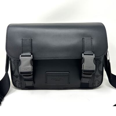 COACH ブラック モカシン 7 c 箱付き Coach Track Crossbody In Signature Canvas Charcoal Black