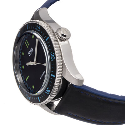Pre-owned Reign Elijah Automatic Rubber Inlaid Leather-band Watch W/date - Black/blue
