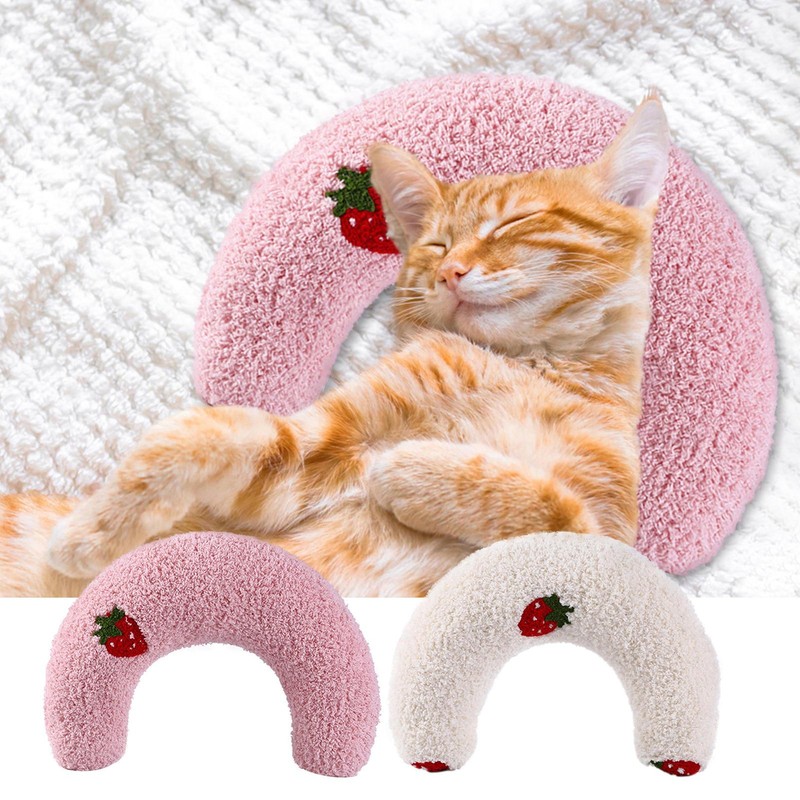 Pet Cat Pillows for Cats Dogs Ultra Soft Fluffy Pet Calming Toy U-Shape Cuddler