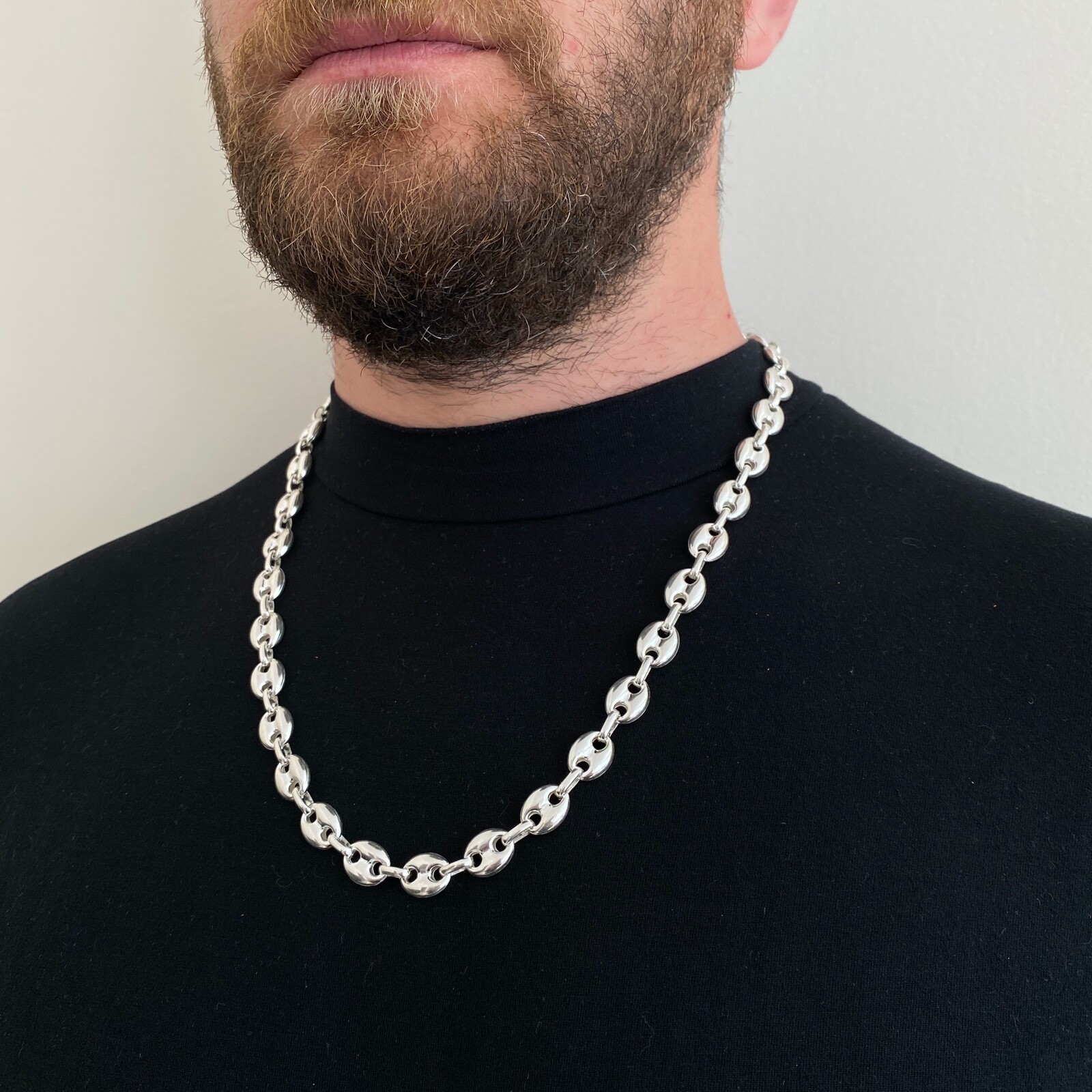 Pre-owned Handmade Mens Puffed Mariner Chain Necklace Hollow 9mm 61gr 925 Silver Sterling 36"