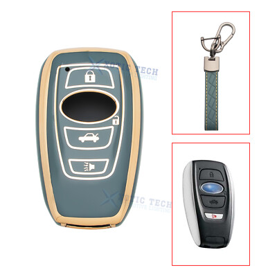 Gray TPU Full Seal Key Fob Shell w/Keychain For Subaru Impreza Outback Forester
