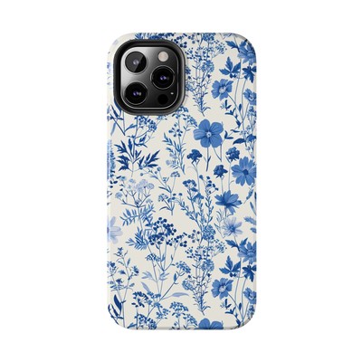 French Toile De Jouy Vintage Blue Floral iPhone, Samsung Galaxy Phone Case