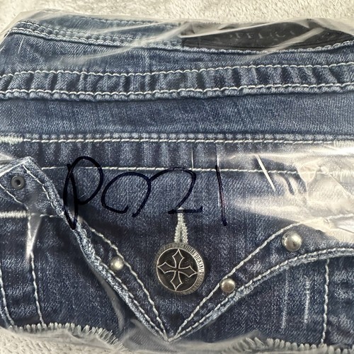 Affliction Jeans Womens 31 Blue Low Rise Bootcut Stretch Studded Patches Y2K