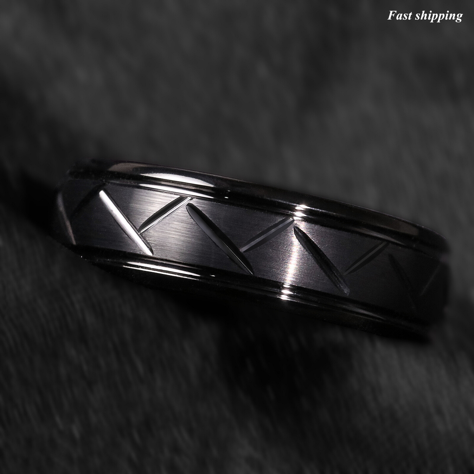 8/6mm Dome Black Warrior Brushed Center Tungsten Ring Bridal Band ATOP Jewelry