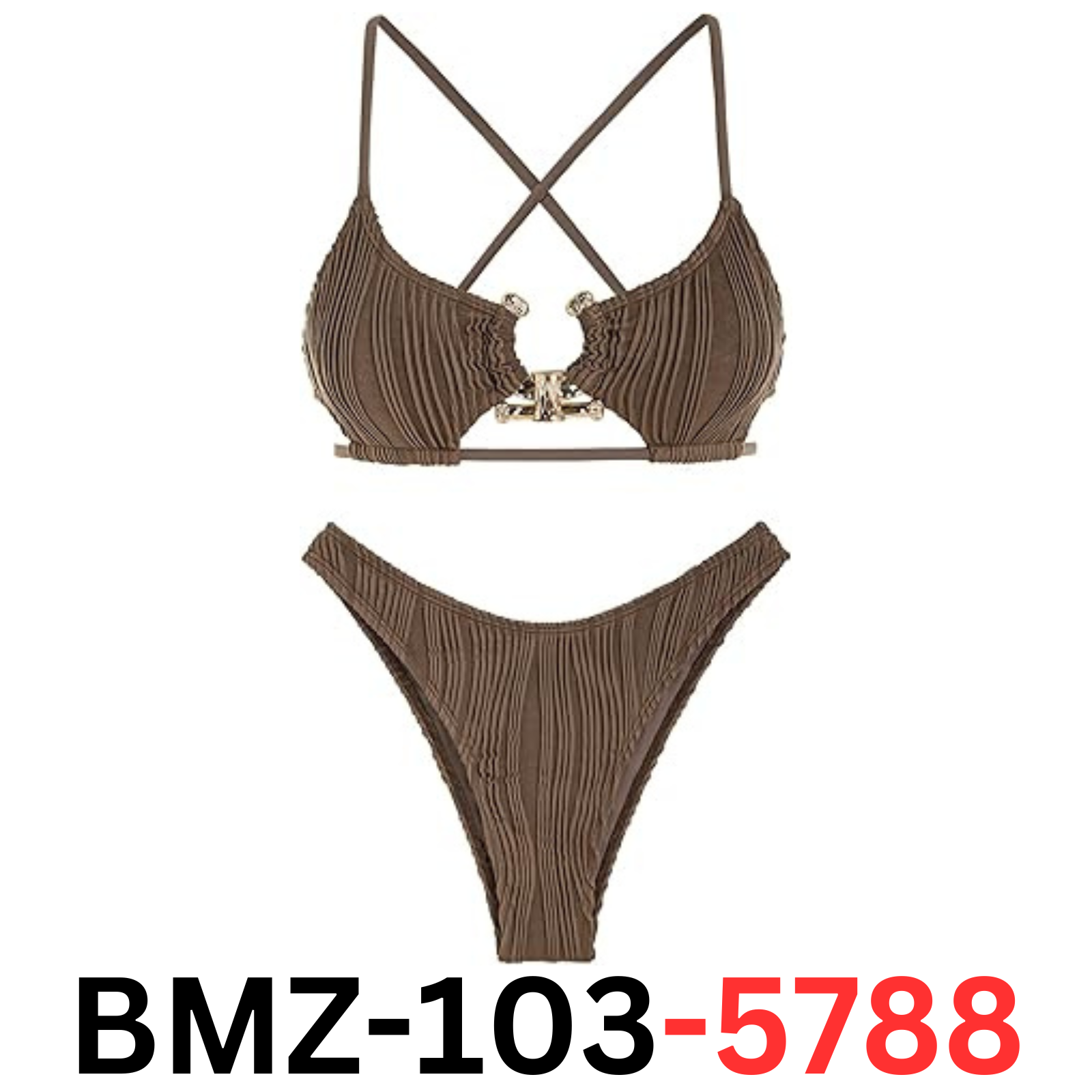 ZAFUL Women's Bikini Sets Cute Cutout Sexy High Cut Two Piece Swimsuit, Brown, S
