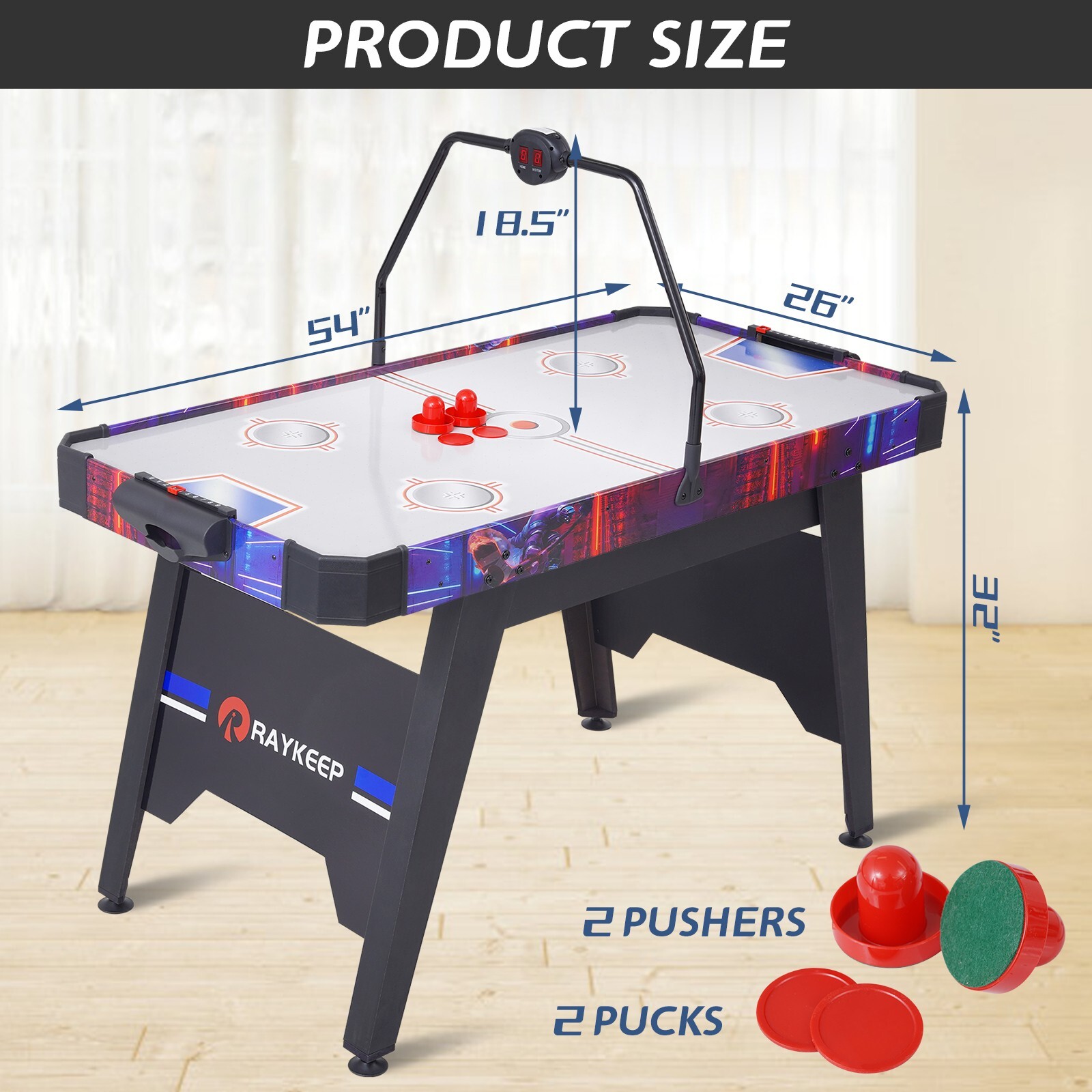 54" Air-Powered Hockey Table 12V Sport Hockey Game Overhead Electronic Scorer