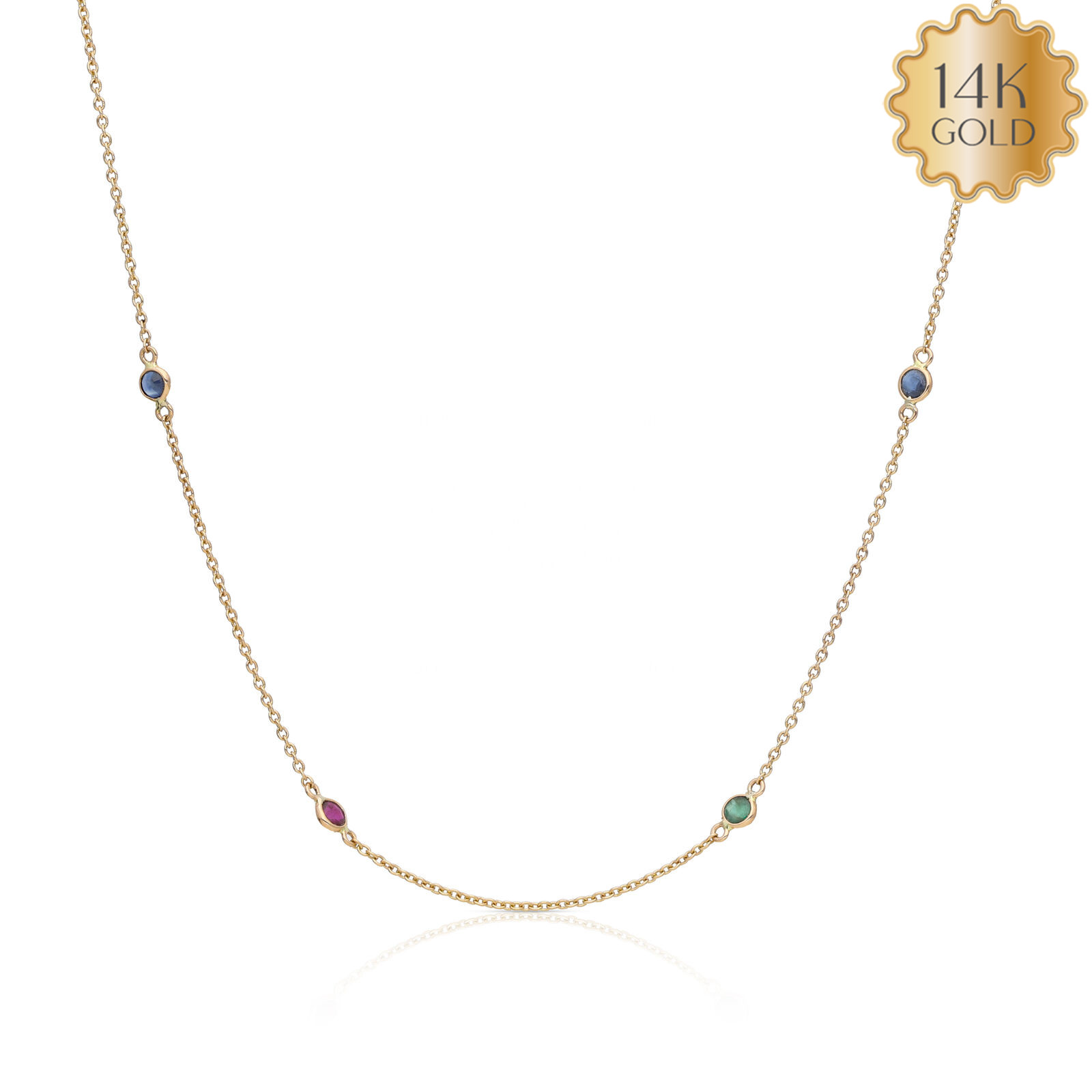 14K Gold Two Ruby Two Emerald and Two Sapphire Necklace-Gifting For Christmas
