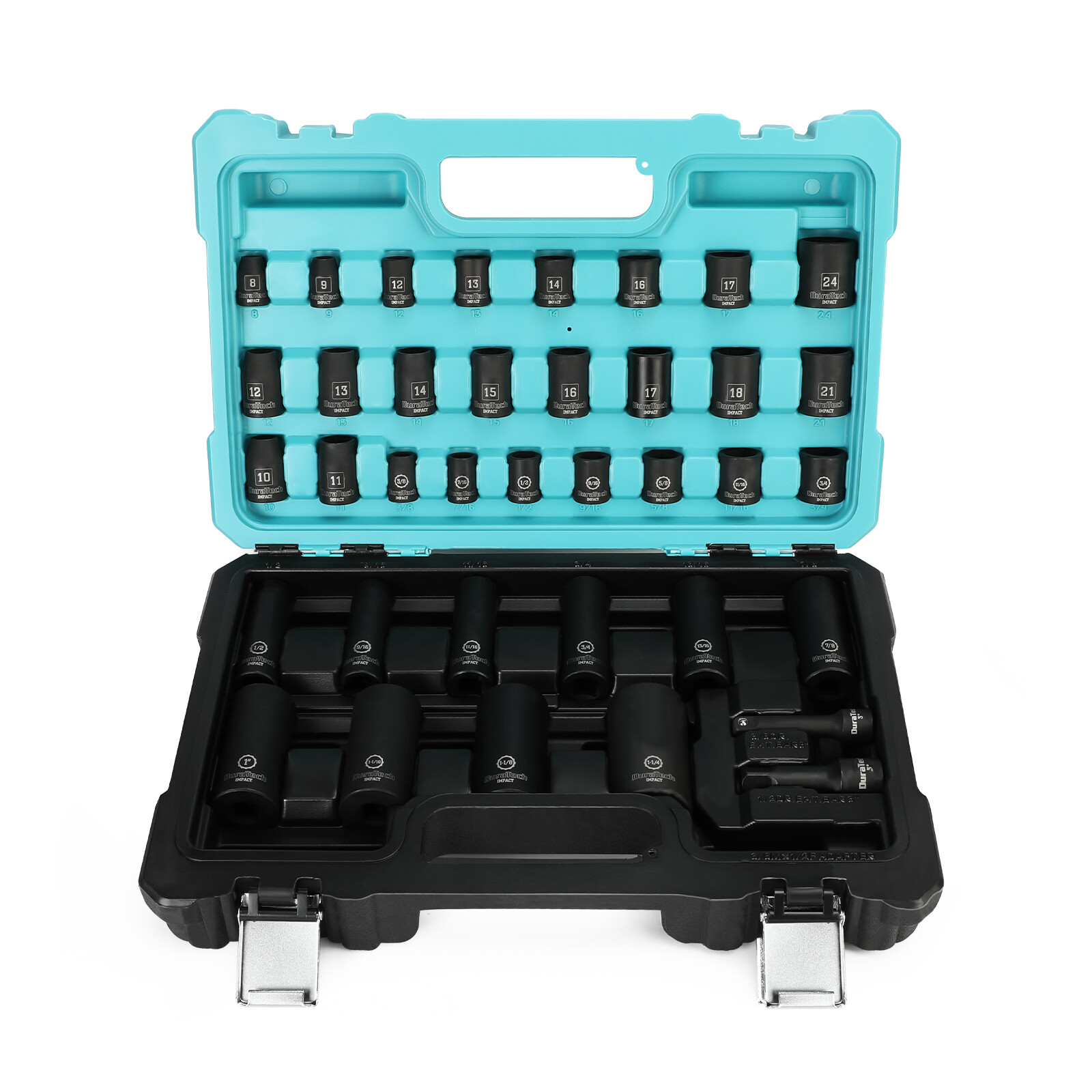 DURATECH 38PCS Impact Socket Set 1/2" 3/8" Drive Deep ShallowS ockets Metric SAE