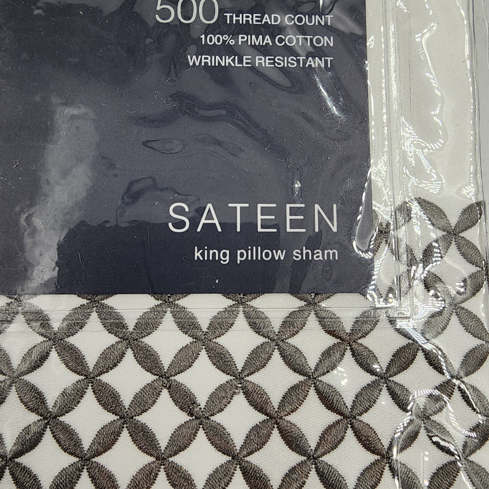 Hudson Park Collection 500TC Embroidered Geo King Sham 20x36in Charcoal/White - Picture 3 of 13