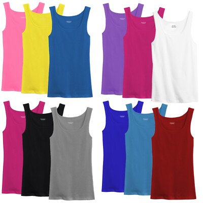 3 Pack Mixed Colors Women 100% Cotton Basic Ribbed Tank Top Sleeveless Shirts 