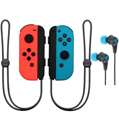 Nintendo Switch Joy-Con Controllers (Neon Red / Neon Blue) with Wireless Earbuds