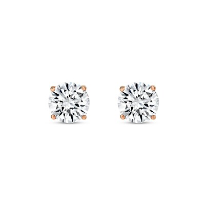 Pre-owned Shine Brite With A Diamond 3.5 Ct Round Earrings Studs Solid 14k Rose Gold Brilliant Cut Push Back Basket In White/colorless