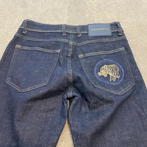 ::Stefano Ricci Mens 31 Jeans Blue Denim Size 31x33 Embroidered Tiger Dark Wash
