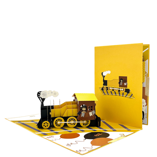 Pop Up Greeting Card - 3D Pop-Up Yellow Train