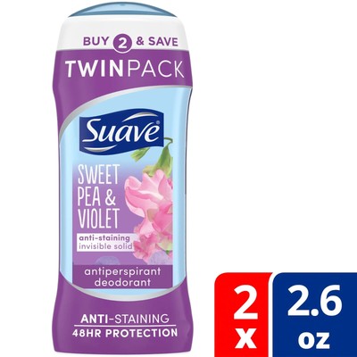 Suave Antiperspirant Deodorant, Sweet Pea, 2.6 oz, 2 Pack