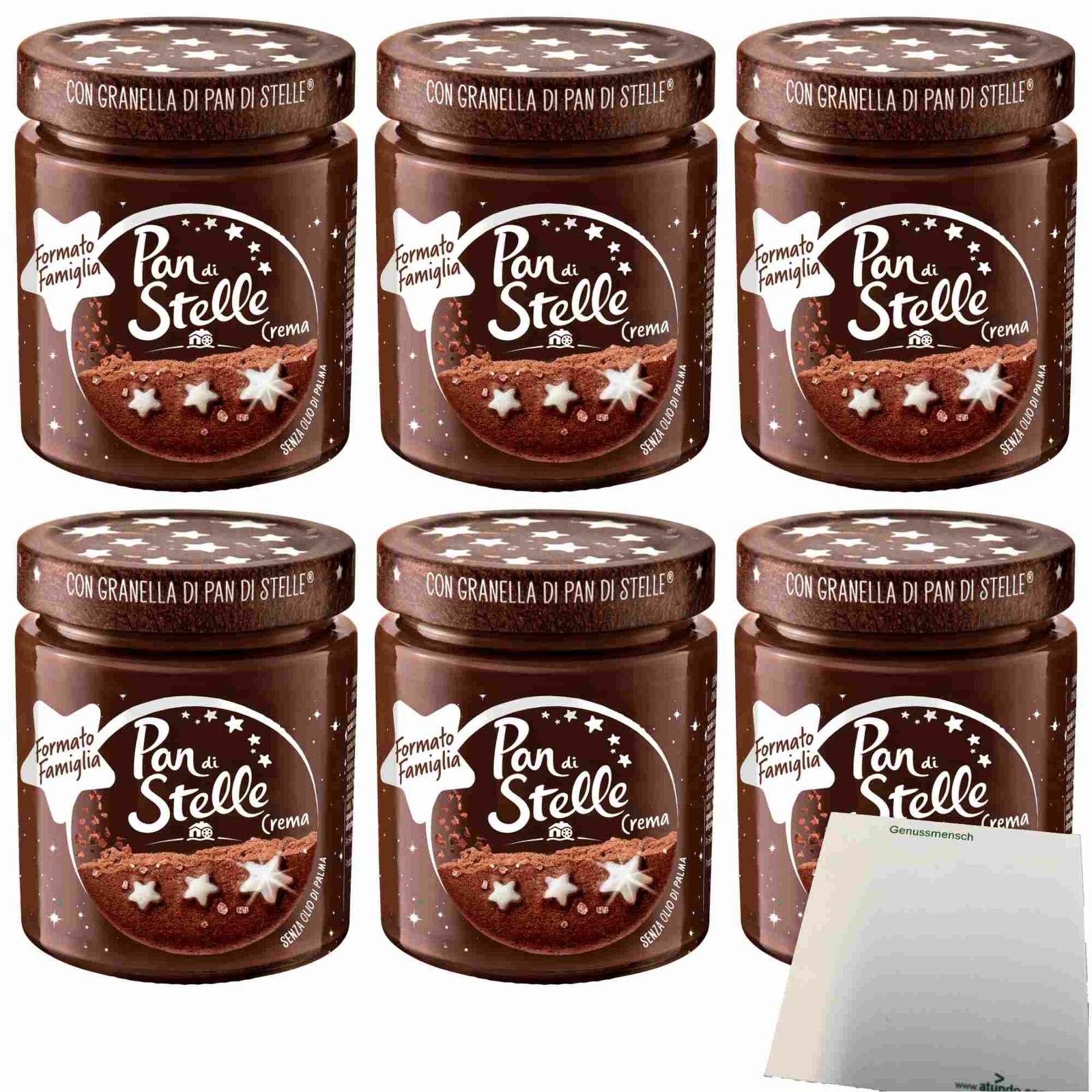Pan di Stelle Crema 6er Pack (6x480g Glas Schokoladenaufstrich mit Haselnuss und