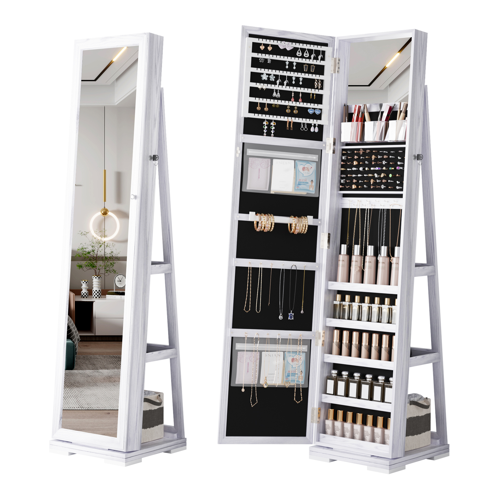 Jewelry Cabinet Free Standing Armoire Storage Organizer with