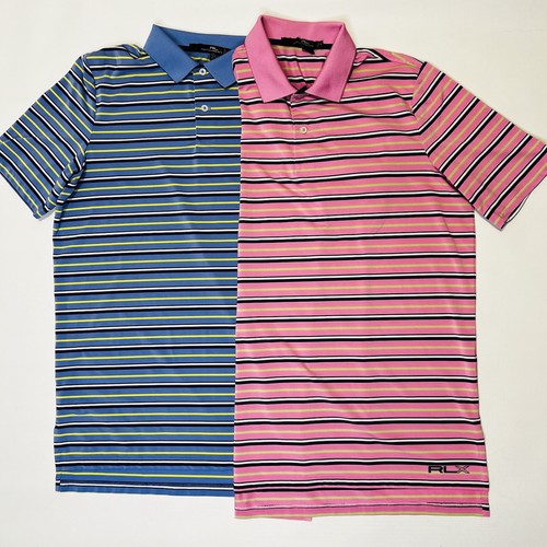 RLX Ralph Lauren Golf Polo Shirt Mens Medium Blue Pink