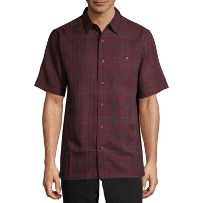Men's Short Sleeve Microfiber Shirt (Small 34/36, Burgundy Combo) New 