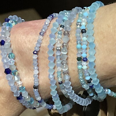 Set Of 4 Stackable  Czech Crystal beaded Stretch bracelets- Free GIFT BOX