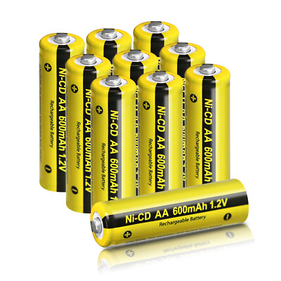 10x AA 600mAh Rechargeable Batteries NiCd 1.2v for Garden Solar Ni-Cd Lamp Light