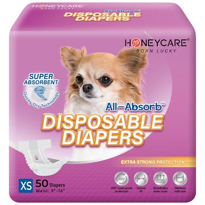 HONEY CARE All-Absorb Disposable Female Dog Diapers Extra Small Size 50 Count