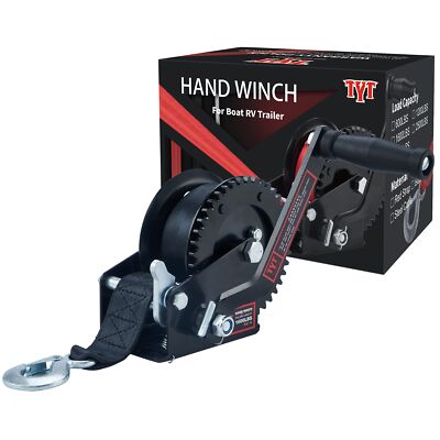 TYT Hand Winch 1600LBS Heavy-duty Hand Crank w/26FT Polyester Strap for Boat/SUV