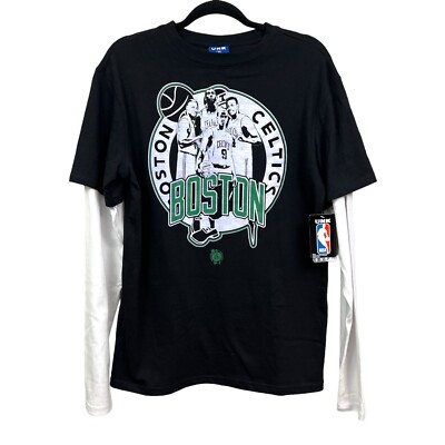 NBA UNK Mens T Shirt Boston Celtics Basketball Sports Long Sleeves Black White M