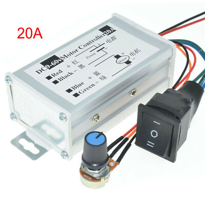 12V 24V 20A PWM DC Motor Stepless Variable Speed Control Controller Switch US