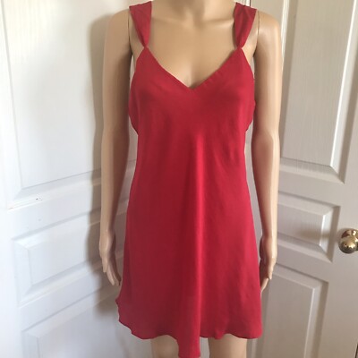August Silk Pure Silk Lipstick Red Slip Dress Dot Print Size M