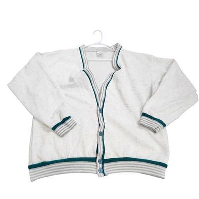 Vintage Acton Cardigan Sweatshirt XL White Teal Striped Made in USA Button Front