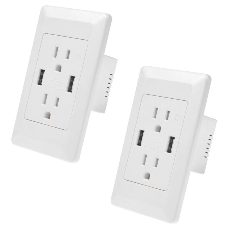 2 Packs 4.2a Usb Port Wall Outlet Charger W/ 15a Tamper Resistant Receptacle New