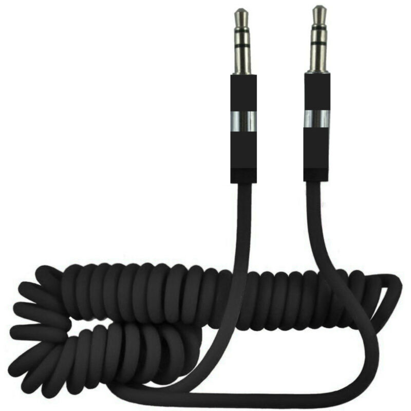 1m Black Coiled 3.5mm Aux Cable Mini Jack To Jack Male Audio Auxiliary Lead Car