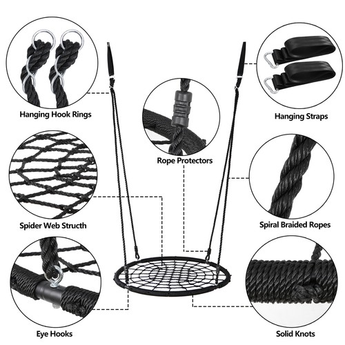 Large 40" Spider Web Tree Net Swing 100% Safe Nylon Rope Max 600 LBs EZ Setup