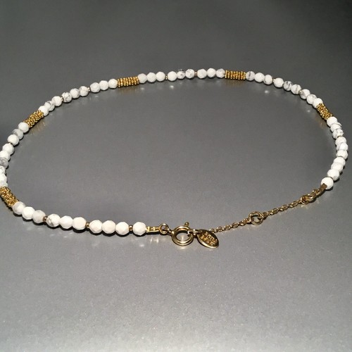 Pre-owned Anna Beck 18k Gold Plated Sterling Silver Beaded Howlite Necklace 16”+2”l In White