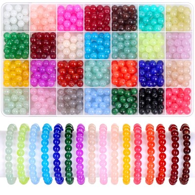 700 Pieces Glass Beads for Jewelry Making, 28 Colors 8mm Crystal Bracelet and...
