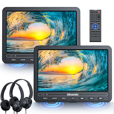 2 GOnavidio 10.5'' Dual Screen Car DVD Player Portable Battery USB SD W/Headsets