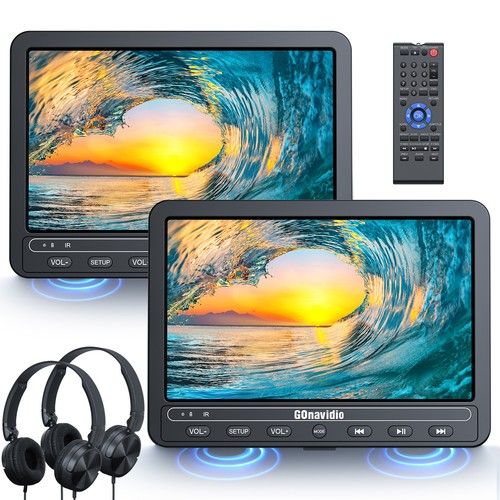 2 GOnavidio 10.5" Dual Screen Car DVD Player Portable Battery USB SD W/Headsets