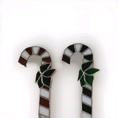 Stained Glass Candy Cane Sun Catchers/Ornaments (2) Red,Green, White 9'' Handmade