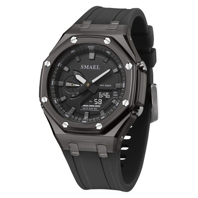 Waterproof Multifunctional Silicone Digital Watch with Polygon Dial